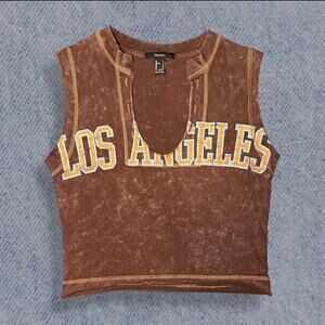 Forever 21 Women’s Brown Acid Wash Los Angeles Graphic Cropped Tank Top - Sz: S